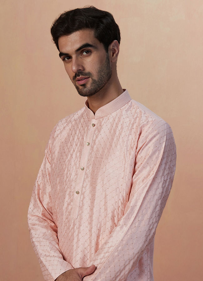 Light Pink Sequins Kurta Pajama image number 0